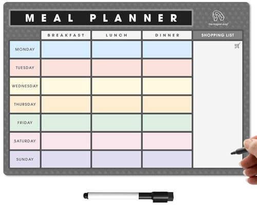 TMS magnetisk måltidsplanerare för kylskåp | Tillverkad i Storbritannien | Veckoförberedande whiteboard, kalender eller organiserare för arbete eller familjeplanering (grå och pastell, A4 (30 x 21 cm)