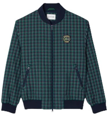 Lacoste Men's Checked Water-Repellent Harrington Jacket, Navy Blue/Multico, X-Large