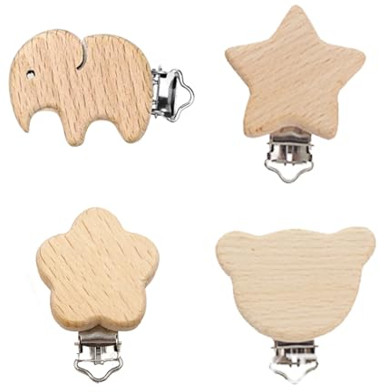 Schnullerclip, Holz Schnullerclip, 4 Stück