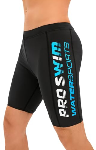 Veranobreeze Uomo Atletico Solido Swim Jammers,Endurance Long Racing Training Costume da Bagno (Nero + Blu Bianco, Taglia XL)
