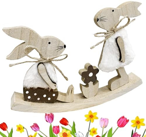 YJSDDNTY Coniglio Pasquale Decorazioni, Ornamenti di Artigianato Coniglio in Legno, Decorazioni Pasquali Coniglietto in Legno, Decorazione Pasquale per Interni, Esterni e in Giardino