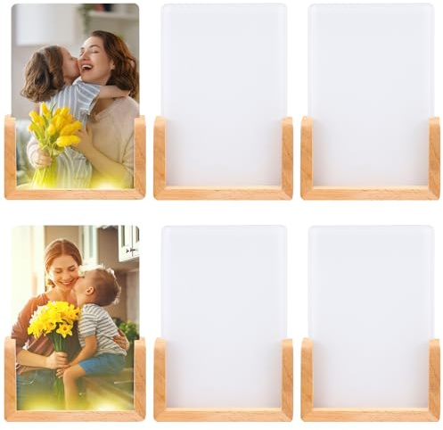Glooglitter 6 Pack Sublimation LED Acrylic Photo Frames Night Lights Blanks with Warm Color Light with Wood Stand for Heat Press Machine Printing for Gifts(4 x 6 Inch)