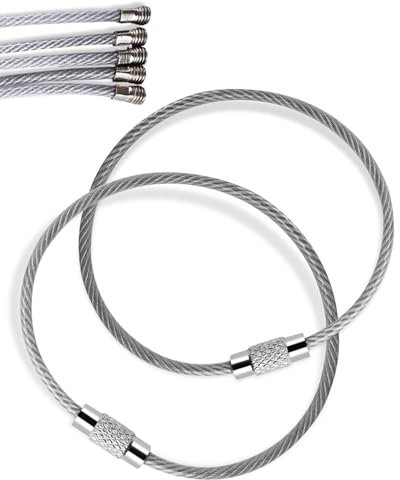 ZAMXHUG Anello Portachiavi - 15 PCS Filo Portachiavi Metallico Portachiavi Cavo di Acciaio Inossidabile Filo Chiave Anello Loop Portachiavi in Filo di Acciaio per Bagagli Chiavi Tag ID 2 * 150mm