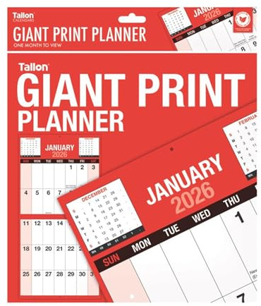 2026 Calendar Planner Month to View/Week to View Organiser Spiral Bound Wall Planner for Home Business Office School Giant Print Calendar