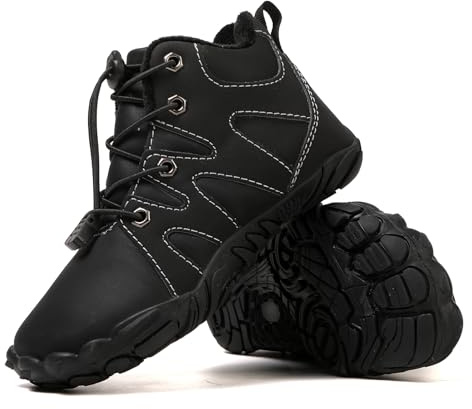 Kids Barefoot Shoes Fur Lined Zero Drop Sole,Unisex-Child Wide Toe Box Hiking Boots,Boys Girls Anti-Slip Waterproof Minimalist High Top Snow Boots (Toddler/Little Kids/Big Kids)