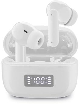 cellularline Tone - Auriculares TWS Bluetooth In-Ear con ENC (Environmental Noise Cancelling), 4 micrófonos, Pantalla LED, Total Play Time 20 Horas, Blanco