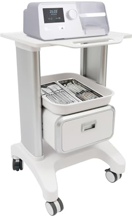 Medizinkarre - Chariot cosmétique avec roulettes - Chariot de service avec 1 tiroir et 2 plateaux - Charge maximale : 100 kg - Pour cliniques, salons de beauté, spas et médecins