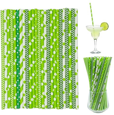 300 Pezzi Cannucce di Carta, Cannucce di Carta Inglese a Righe Rosse per Compleanno, Matrimonio, Natale, Feste, Feste di Celebrazione (Verde)