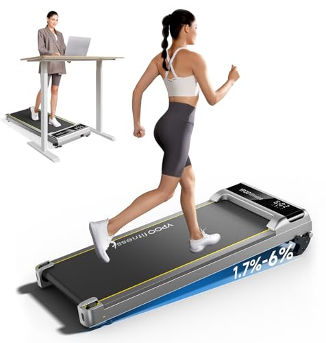 YPOO Walking Pad mit Steigung, 1-6km/h Running Belt Zuhause Büro with Tilt, 140kg Walking Pad Leise, Small Treadmill Desk, 2.5HP Treadmill Home, LED Display/Remote Control/APP