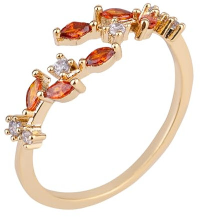 Mikovivi Anillo de Hoja, Delicado Ajustable Anillo Abierto con Joyero Ideal Como Regalo Joyería para Cumpleaños Día de la Madre o San Valentín (Naranja y Rojo)