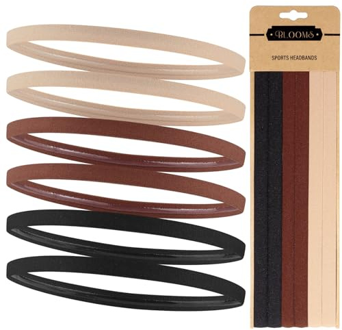 Blooms 6 Pcs Sports Headband - Elastic Headbands for Women - Fashion Thin Hair Bands for Boys - Silicone Grip Non-Slip Sweat Bands Head for Yoga, Football, Running, Tennis, Gym, Workout