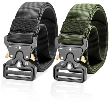 TRACOMPAN Men's Tactical Belt 2 Pack Heavy-Duty Nylon Military Mens Work Belt with Quick-Release Buckle | Adjustable Utility Belt for Work, Outdoor Sports, Survival & Daily Use (Black and Green)