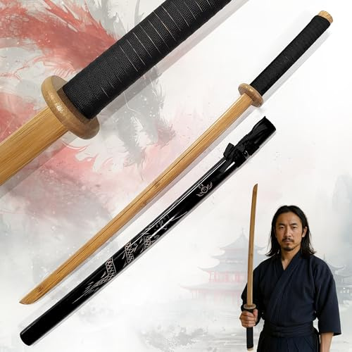 Katana Bokken con fodero in legno di bambù, spada da allenamento tradizionale per arti marziali, cosplay e decorazioni, Katana per allenamento leggero per principianti e collezionisti