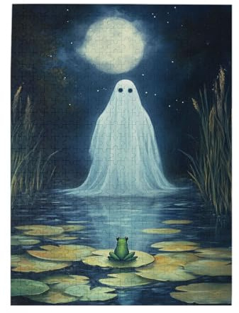Zenorix Haunting Moonlit Ponds 500 Pieces of Adults Wooden Puzzles,Glowing Ghosts Figure,Creative Play & Holiday Party Gifts Artwork Wall Home Decor,Unique and Beautiful Design