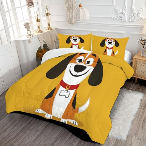 DLERFLOVR Edredón Nórdico Perro Feliz – Relleno Nórdico 4 Estaciones Ilustraciones De Libros Infantiles – Ultra Suave – Colcha AlternativoCama 105 Edredón Acolchado 200x200cm Cúrcuma