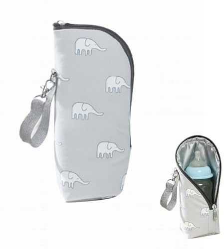Bolsa térmica para botellas (1 unidad), bolsa térmica para botellas con capa aislante, bolsa térmica portátil de viaje con soporte para botellas, mantiene el calor hasta 5 horas (Elefante)