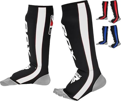 RDX T6 Shin Instep Guards for MMA, Muay Thai, Kickboxing – Durable Training & Sparring Shin Pads with Foot Shield (WHITE, L/XL)