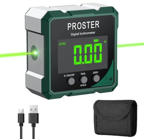 Proster winkelmesser Magnetische digitaler Neigungsmesser Winkelmessgerät Wasserwaage mit Starkmagnet für Holzwerkstatt Heimwerkstatt Baustelle DIY Dekoration LCD VA-Display IP54 aufladbar