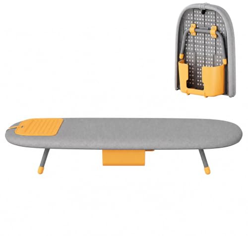 Klappbares Tisch Bügelbrett - Bügelbretter Faltbares mit Bügeleisenablage & hitzebeständiger Abdeckung - Tragbare Kompakte Bügelbretter, Platzsparend für Reise, Wohnheim & Zuhause, 33x84 cm (Grau)