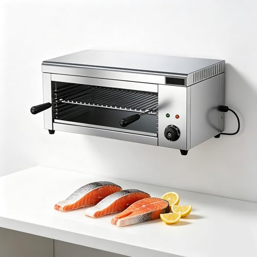 Salamandergrill för hemmabruk, 2000W kommersiell raclette-ostsmältare, bänkgrill 50-300℃, elektrisk ugn för att smälta ost, rostat bröd, smörgåsar och grilla biffar