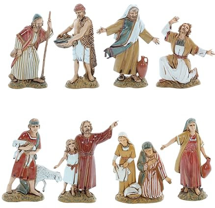 Moranduzzo Set 8 Hirten ØH 9 cm für Krippe 10 cm – Standard 10 – Unzerbrechliche Figuren, Arabischer Stil, Handbemalt, Offizielles Produkt, Made in Italy, Bildhauer M. Landi