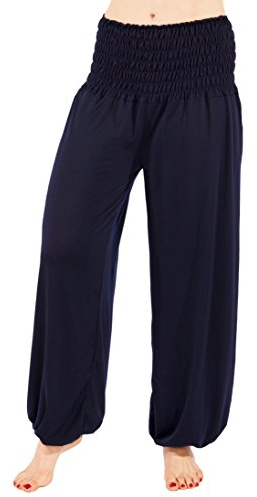 FASHION YOU WANT Damen Haremshose Pumphose Aladinhose Sommerhose Modal Jogginghose Yoga Pilates Stretch Hosen Pants Relax Festivalhose ideal für Sport und Freizeit (50/52, dunkelblau)