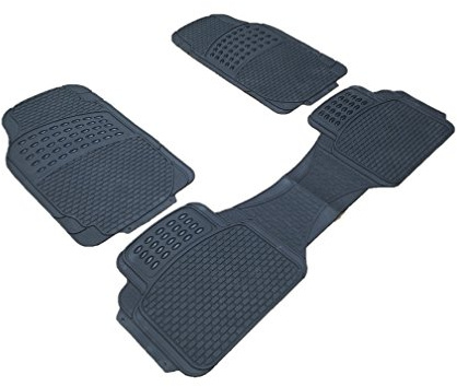 XtremeAuto® Universal 3 Piece Black Car Rubber Mat - Front and Rear Heavy Duty Non-Slip