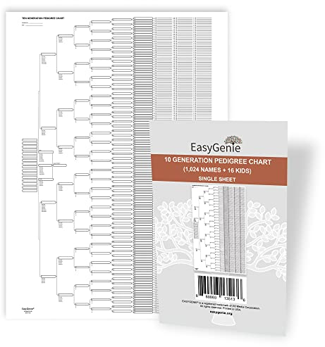 Ahnentafeln für Ahnentafeln, 10 Generationen, blanko, für Kinder (Einzelblatt), Archivqualität