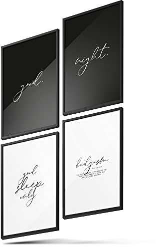 BLCKART Poster Set Schlafzimmer – Stilvolle Wandbilder mit Sprüchen „Good Night“ (Sleepy Bed, A4 ohne Rahmen)