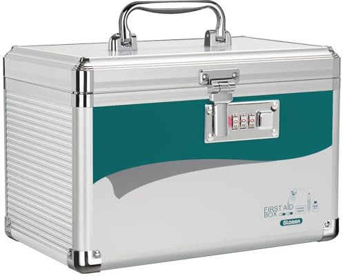 Glosen Medicine Lock Box with Code, Aluminum Alloy Medication Box for Home