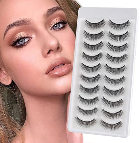Falsche Wimpern Natürliche 3D Künstliche Nerzwimpern Flauschige Dramatische Wimpern Katzenaugen Wispy Fake Lashes 10 Paare Leichtes Volumen 6D Kurze Streifenwimpern Wiederverwendbar Glowing win