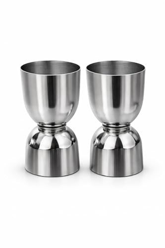 Garden Of Arts rostfritt stål set med 2 damru-formade peg shotglas mäter 30 ml och 60 ml tjusigt antikt glas kan användas på båda sidor för välkomstdrickande och smakning