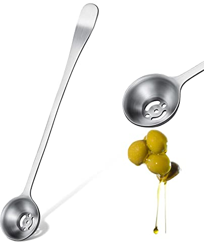 Olivenlöffel Edelstahl Gurkenlöffel mit Abflussloch Geschlitzter Löffel Kochlöffel Kirschlöffel Glas Servier Werkzeuge für Oliven Gurken Zwiebeln Kirsch Gläser