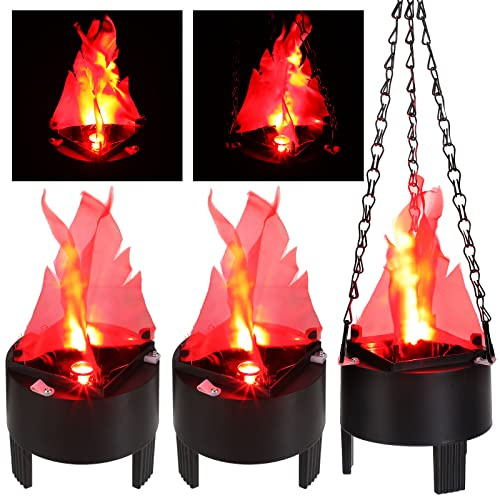 Macarrie 3 Pcs 3D LED Fake Flame Light 110v Effect Fake Campfire Lamp Torch, Artificial Flame Effect Light, Fire Pit Hanging Cauldron Decor for Halloween, Christmas, Bar Stage, Home Holiday Party