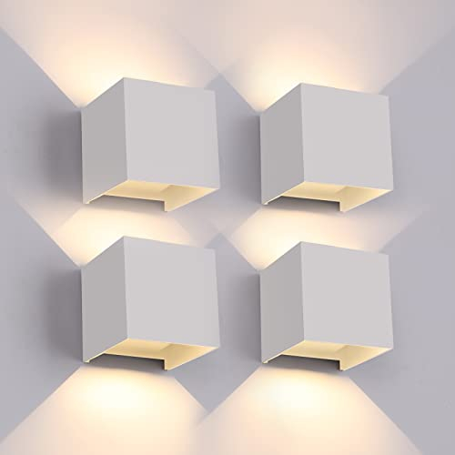 FUPE LED Wandleuchten Innen/Aussen LED Wandlampe aussen modern Weiß 6W 3000K Warmes Licht IP65 Wasserdichte Outdoor Wand Applique Quadratische Strahlwinkel Einstellbare 4 Stücke