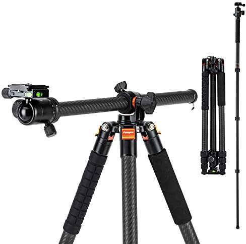 Fotopro Trépied horizontal en fibre de carbone de 160 cm avec rotule à 360 degrés et plaque de libération rapide pour appareil photo reflex numérique de voyage