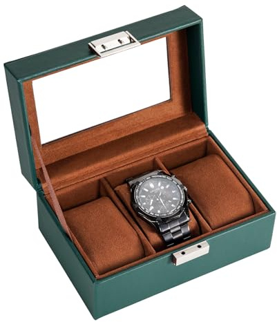 ProCase Men's Watch Box Organizer - 3 Slot Watch Display Case with Glass Lid - Midnight Green