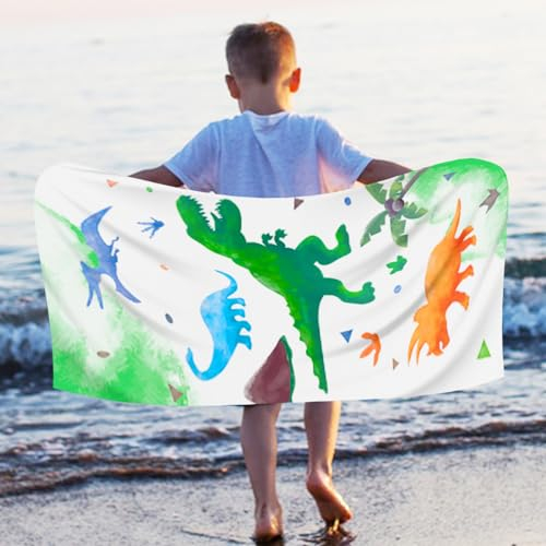 VAVICRAP Dinosaurier Kinder Strandhandtuch 76 x 150 cm, Mikrofaser, Superweich, Saugfähig, Pool, Camping, Reisen, Schwimmen