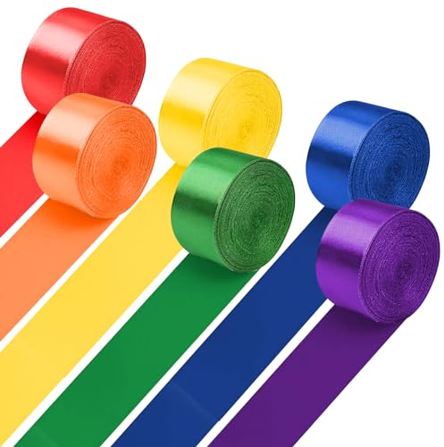 60m Regenbogen Schleifenband, 50mm Satinband, Geschenkband Breit, Große Stoffband, Ribbon, Geschenkbänder, Satinbänder, Dekoband für Geschenke Verpackung, Kunsthandwerk, DIY, Nähen, Hochzeit