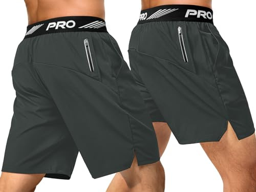 aquota Pack de 2 Shorts de sport pour homme de 23 cm et 13 cm - Short d'entraînement - Short de course - Pantalon de sport - Court - Séchage rapide - Avec poche zippée