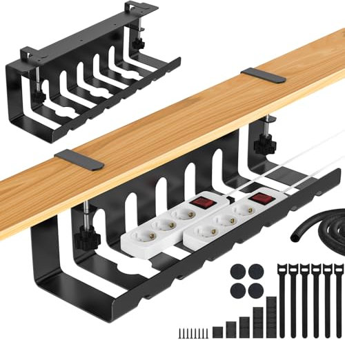 Aevcvok Raccogli Cavi Scrivania, Set di 2 Canalina Passacavi, Nascondi Canali Organizer Cavi da Tavolo Senza Foratura, 43cm Portacavi Sotto Scrivania - Nero