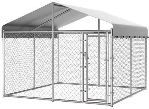 HITTITE Extra Large Outdoor Dog Kennel, 10x10x6.56ft Anti-Rust Dog Kennel Outside with Roof, Galvanized Chain Link Dog Runs for Outside with Secure Lock