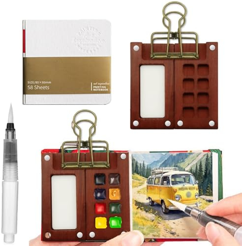 Pocketartist reseset, bärbar akvarell palett, skissbok palett set, minipalett akvarell med binderklämmor bärbar måleripalett målarbox för manliga konstnärer studenter