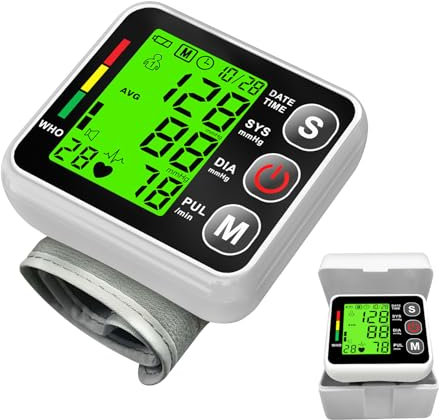 Misuratore di pressione da polso,Misuratore Pressione LCD Digitale ，Automatico di Pressione Sanguigna del Polso del Monitor di Battimento di Cuore Frequenza del Braccio Meter Pulsometro (bianco)