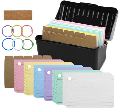 UZSUZZ Karteikarten Box Lernkarteibox Karteikasten für 300 Karteikarten 5 Trennkarten 1 Aufkleber 6 Ringen Karteikarten Box für Unterwegs Lernen Notizen Schulsachen Büro Zuhause