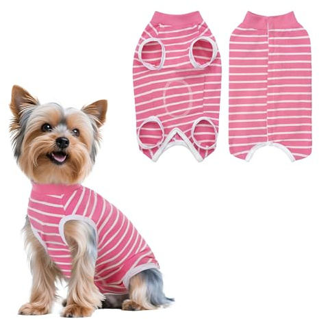 PawSailor Combinaison de Récupération Chien Femelle et Mâle Rayé, Combinaison Médicale pour Chien, Gilet de Récupération Chirurgicale pour Animaux en Coton Doux, Protection des Plaies, Rose S