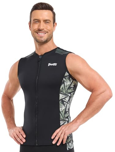 GoldFin Mens Wetsuit Vest, Sleeveless Wet Suits Tops for Men 2mm Front Zip Neoprene Jacket Swimming Diving Surfing Snorkeling Camo Small