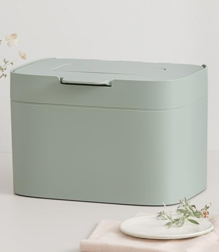 KAZAI. Cubo de Basura Cocina 'Elin' | Cubo Basura Orgánica Pequeño 4,5L con Tapa y Filtro de Carbón | Compostador Cocina Orgánico, Contenedor de Compost para Encimera | Verde Salvia