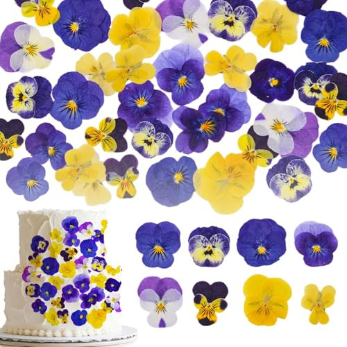 Auiremrti 40 pezzi 8 tipi di fiori naturali essiccati, pressati e commestibili per decorare la torta - Mix di viole del pensiero per cocktail, artigianato fai da te