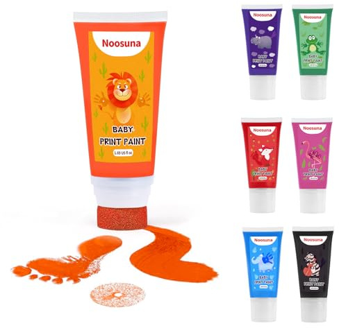 Noosuna Baby Hand and Footprint Ink with Sponge Head, Baby Safe Paint, 1.69 fl oz Non-Toxic and Washable, Dog Safe Paint for Paws Suitable for Babies and Pets, Newborn Memento, Orange